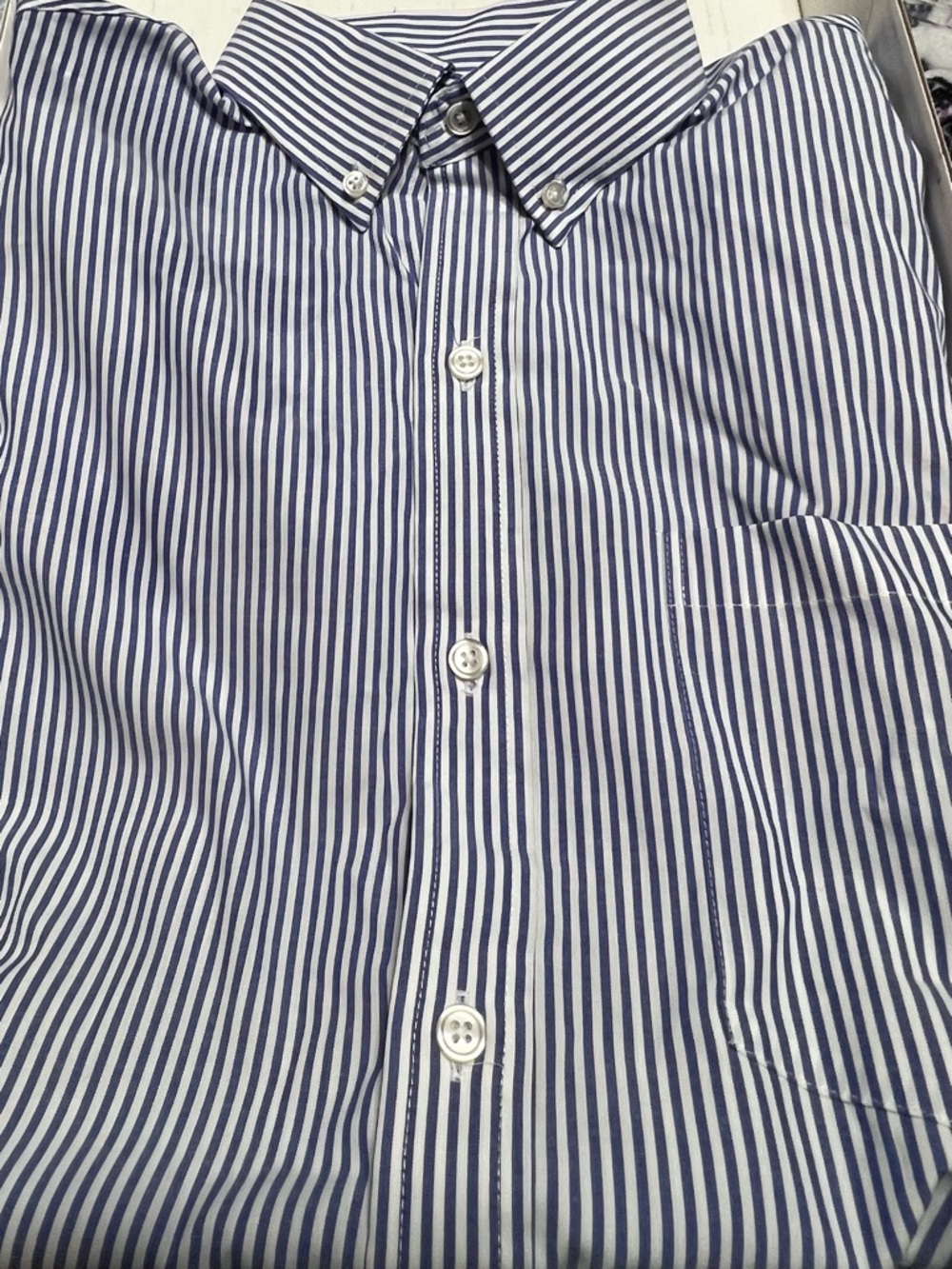 Izod Navy and White Vertical Stripe Dress Shirt